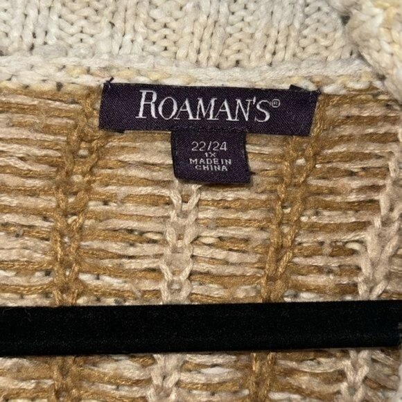 Roamans Womens Plus Size 22/24 Knit Cardigan Sweater Beige & Brown Made In China - Picture 3 of 7